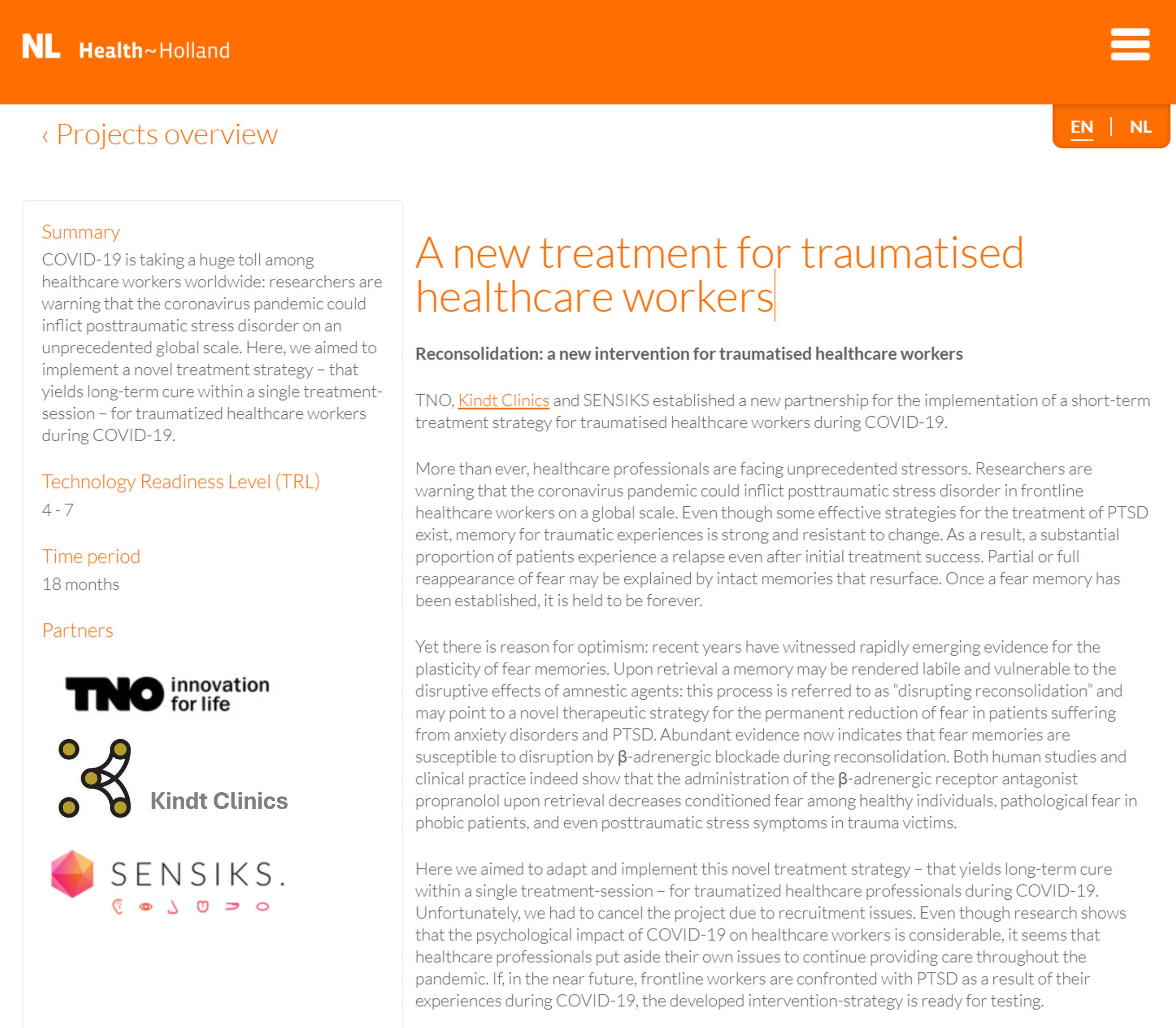 SENSIKS Sensory Reality XR treatment for traumatized healthcare workers